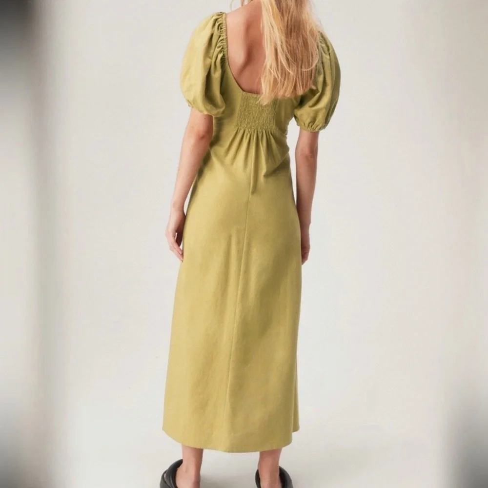 Nasty Gal Olive Puff Sleeve Cutout Maxi Dress US 4 - Picture 2 of 6